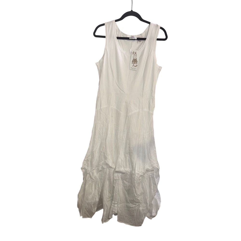 Vtg White 2-Way Bubble Dress Womens Small Sleeveless Cotton Midi NEW